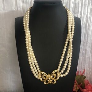 Vintage AVON KENNETH JAY LANE 3 strand faux pearl & rhinestone necklace